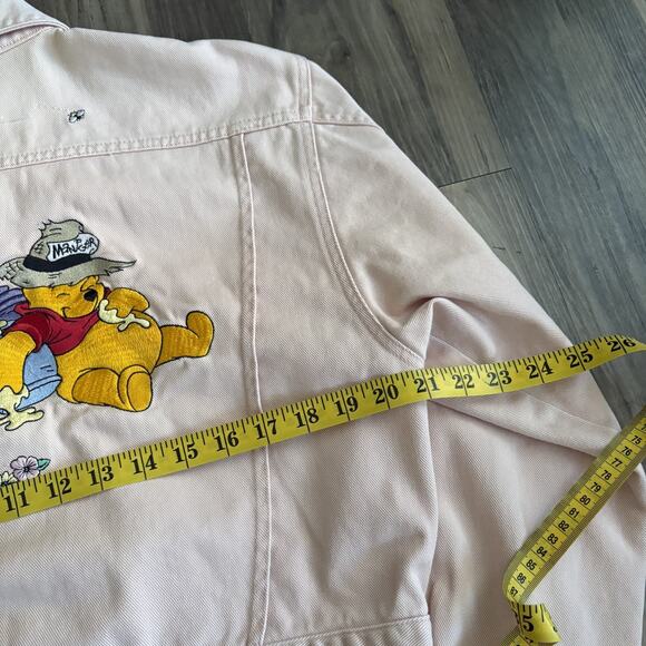 Vintage Disney Winnie The Pooh Denim Jacket Women's Size L Embroidered Pink Crop - Picture 8 of 9